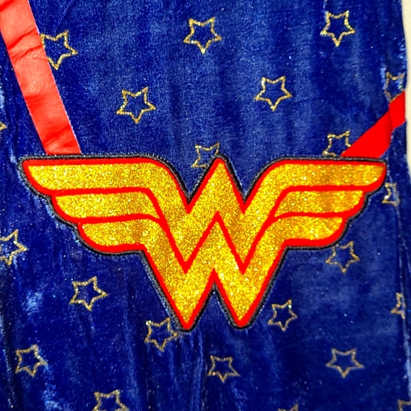 NWT WonderWoman Velour Blue Gold/Red Glitter Embroidered Logo Dress Girl Sz 6/6X - Picture 10 of 12